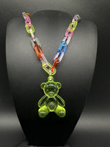 Acrylic Cable Link Chain Crystal Lime Green Bear Pendant Necklace 18” Long