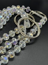 VTG Crystal Necklace Clear Aurora Borealis Statement Rhinestone Multi Strand 20"