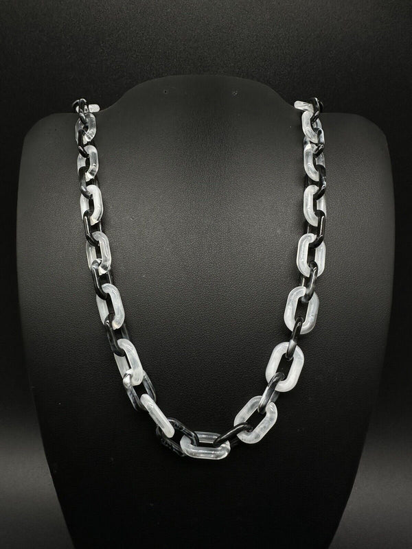 White Black Acrylic Resin Plastic Statement Extra long Cable Link Necklace 32”