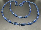 Vintage BLUE Czech GLASS Knotted BEAD Necklace 56”