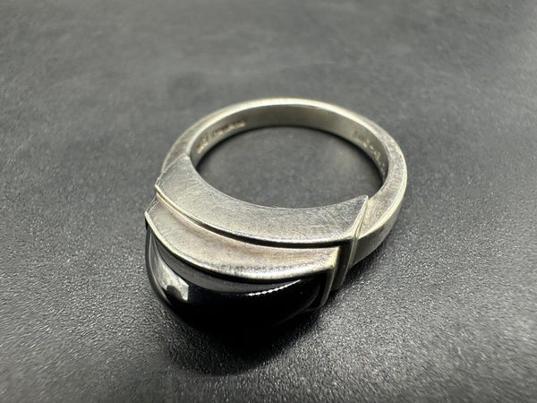 Vintage Unisex Sterling Silver and Black Onyx Art Deco style Ring Sz 8