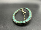 Vintage Ethnic Silver Tone Turquoise Oval Brooch