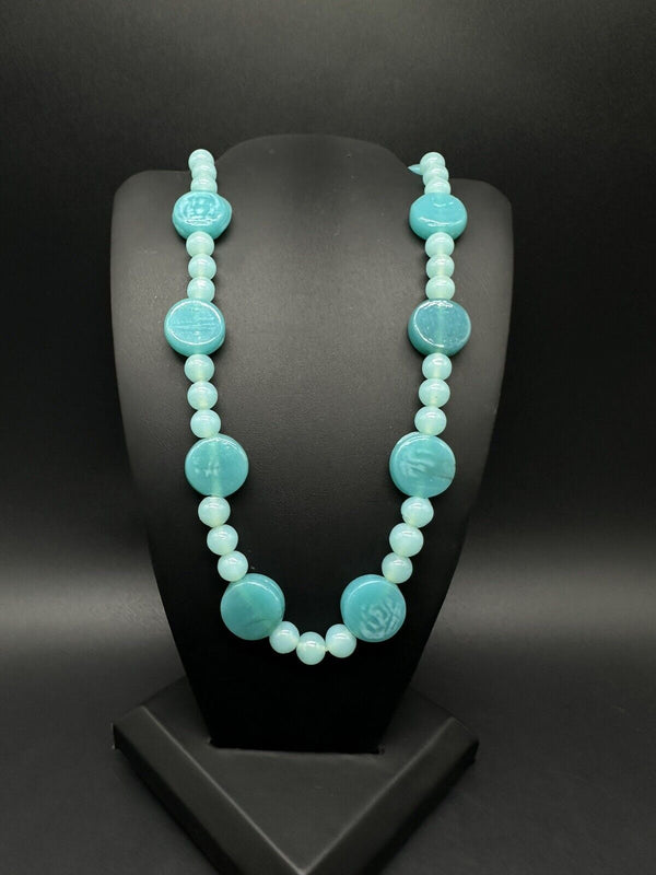 Vintage Amazonite? Gemstone Statement 20” Bead Necklace