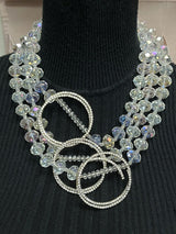 VTG Crystal Necklace Clear Aurora Borealis Statement Rhinestone Multi Strand 20"