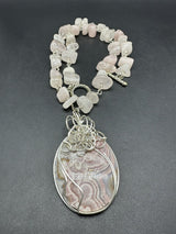 Vintage Rose Quartz Necklace Pendant 24” 129Gs