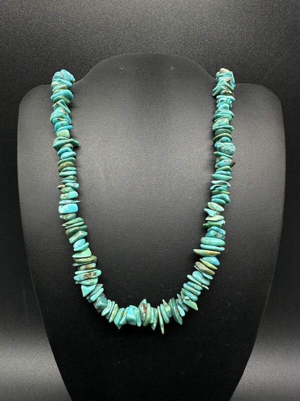 Turquoise beaded 925 Silver necklace 18” Grams 37