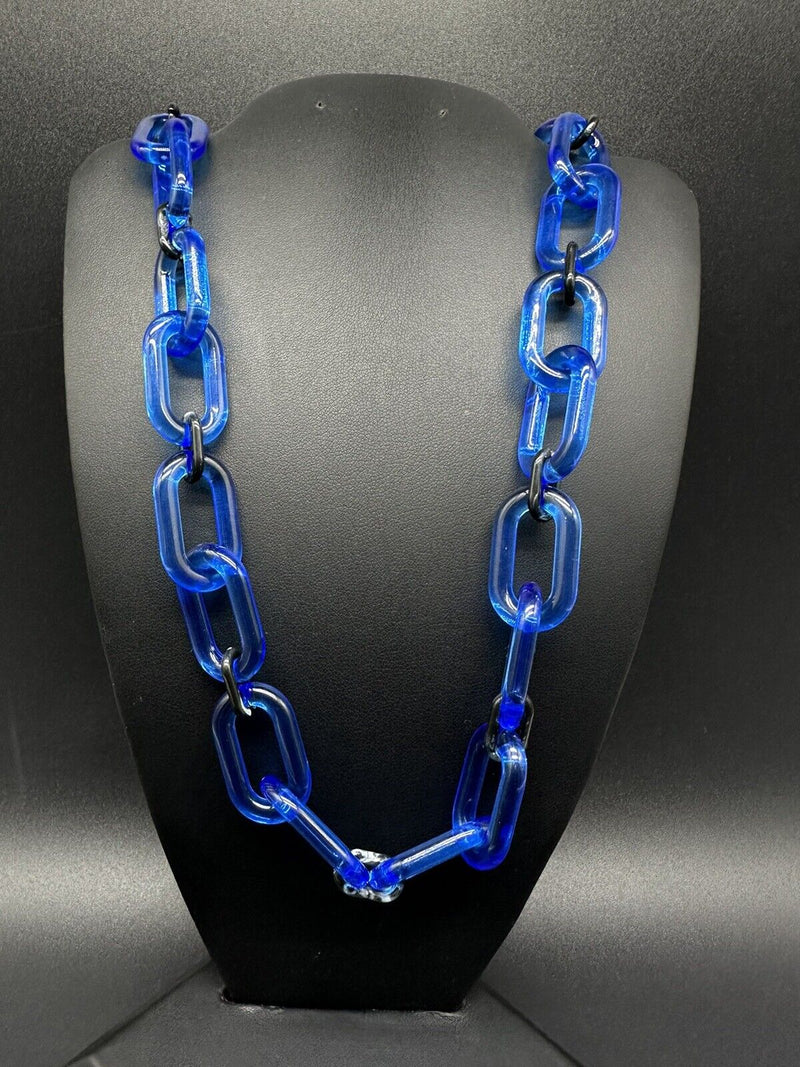 Blue And Black/Translucent Cable Link Acrylic Chain Link Necklace 18”