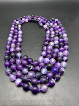 Vintage Purple Agate Knotted Bead Strand Necklace 60” Long