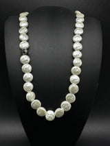 18" White 12mm Flat Genuine Pearl & Crystal Elegant Necklace