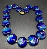 VTG Blue Czech Art glass Stone Statement Necklace 18”