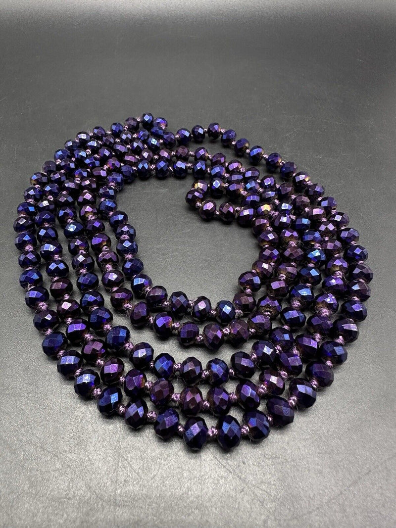 Purple Faceted Crystal Quartz Gemstone Necklace 60”