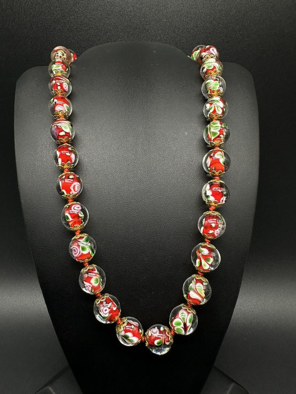 Vintage Murano Art Glass Knotted Bead Necklace 18” Long 12mm