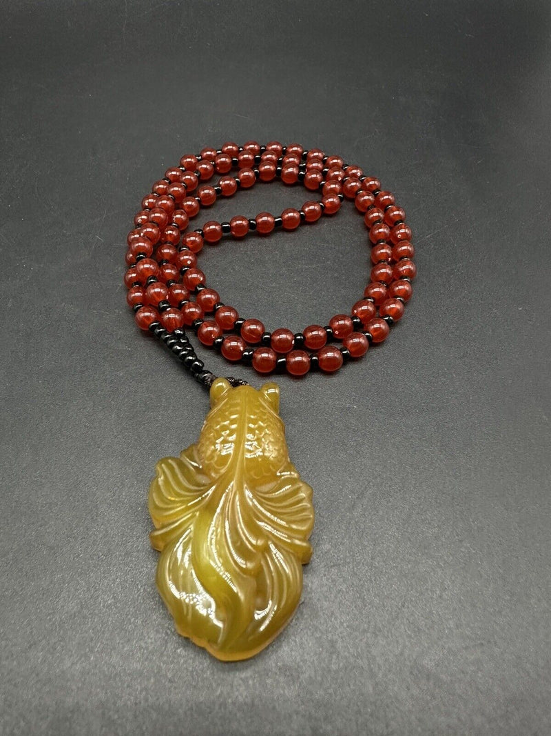 Agate Beaded Pendant Necklace 26”