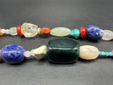 Semi Precious Gem Stone Bead Necklace 24” Agate Beads 925 Lobster Clasp