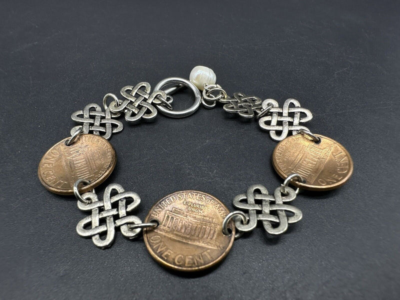 Vtg Sterling Silver Penny Link Bracelet  7”