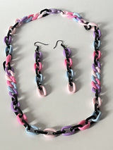 Acrylic Statement Necklace 22” & Earrings 3.25” Handmade Jewelry Set~Cute!!!