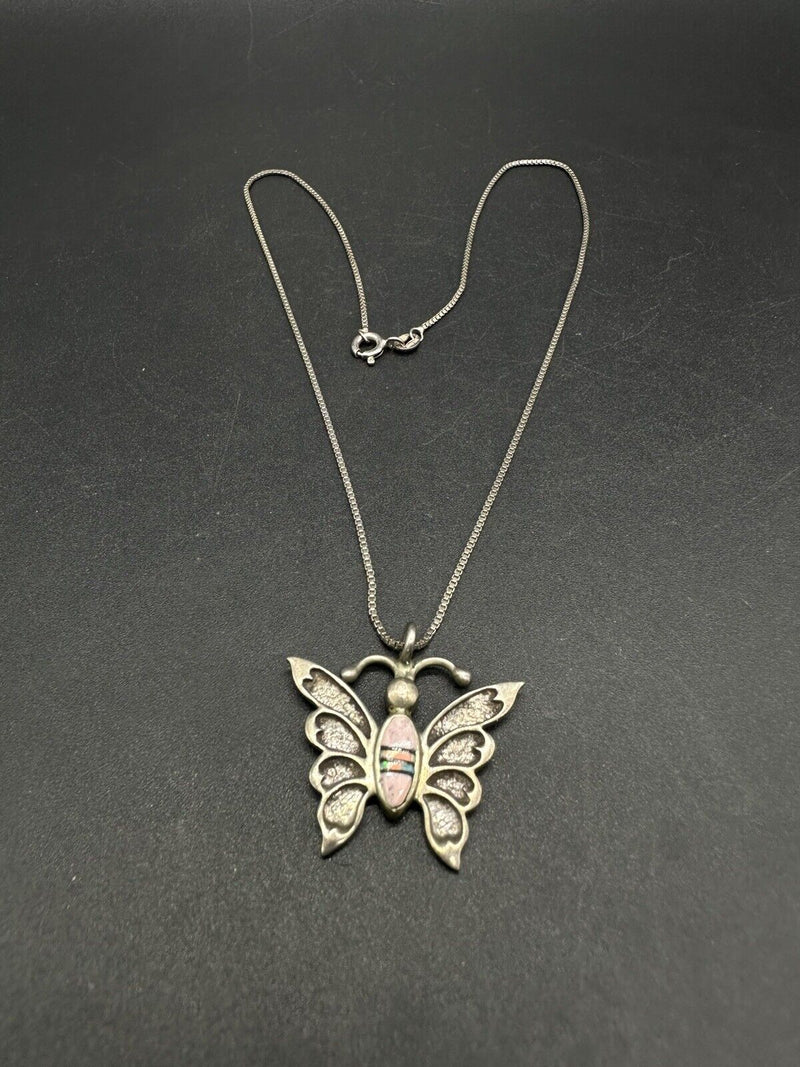 Navajo Butterfly Vintage Estate 925 Sterling Silver 16in Necklace 7Gs