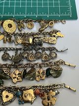 Vintage Gold Tone Charm Statement Bracelets Lot Of 5~ Lots Of Charms!