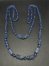 Vintage Extra Long Blue Art Glass Beads 60”Strand Handmade Women Necklace