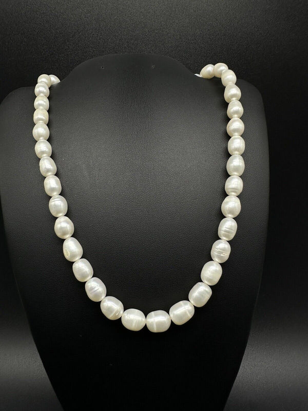 VTG 925 Sterling Silver Freshwater White Baroque Pearl Necklace 18” Long