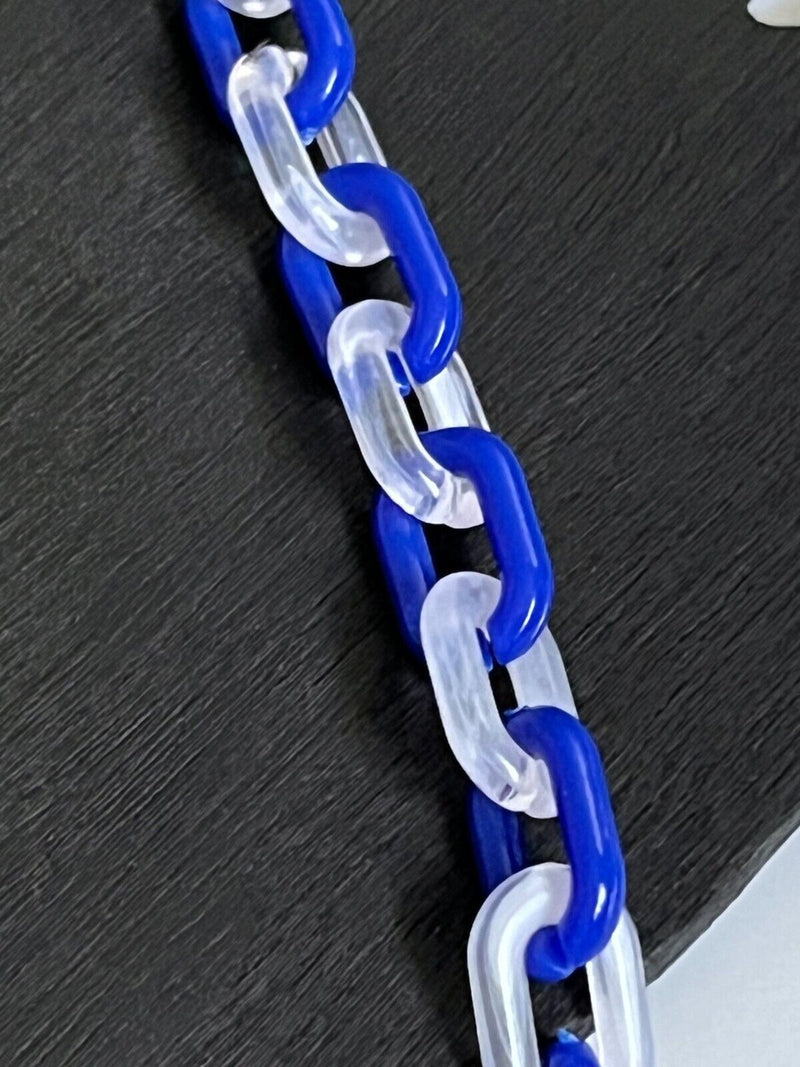 Blue Clear Transparent Unisex Acrylic Cable Chain Link Necklace 18” Long 9mm