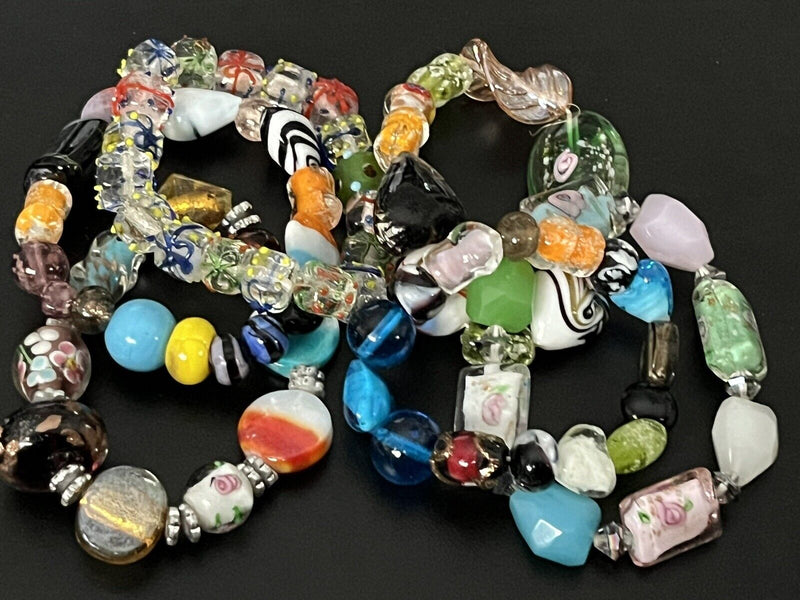 Lot of Assorted Art Glass Beaded  Bracelets Jewelry