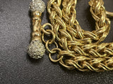 Gold-Tone Wheat Link Chain Choker Necklace 7mm Rhinestone Clasp 16”