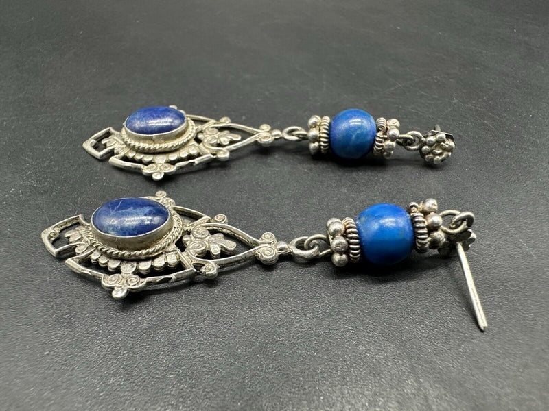 Ethnic Sterling Silver Lapis Lazuli Bead Earrings