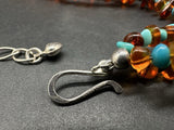 Sterling Silver 3Strnd Amber & Turquoise Necklace 20”