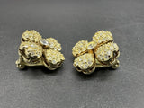 925 Sterling Silver Gold Tone Crystal Clip On Flower Earrings