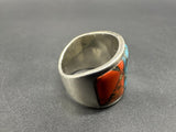 925 Sterling Silver Multi Gemstone Inlay Ring  Size 9