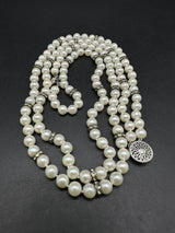 Vtg Double Strand Imitation Pearl Necklace Estate Jewelry Crystal Spacers 18”