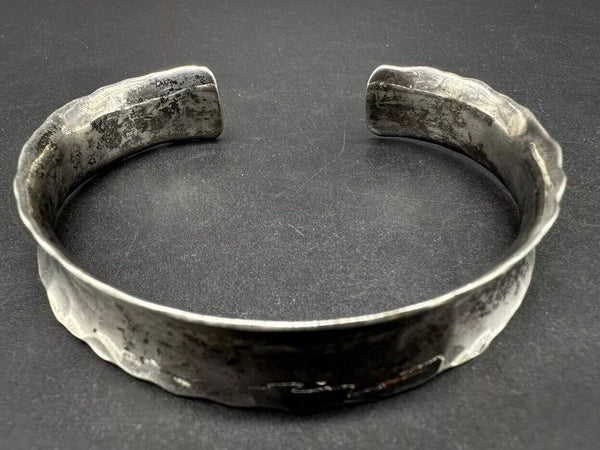 Sterling Silver 925 Thailand Brushed Hammered Textured Cuff Bracelet 7.25”