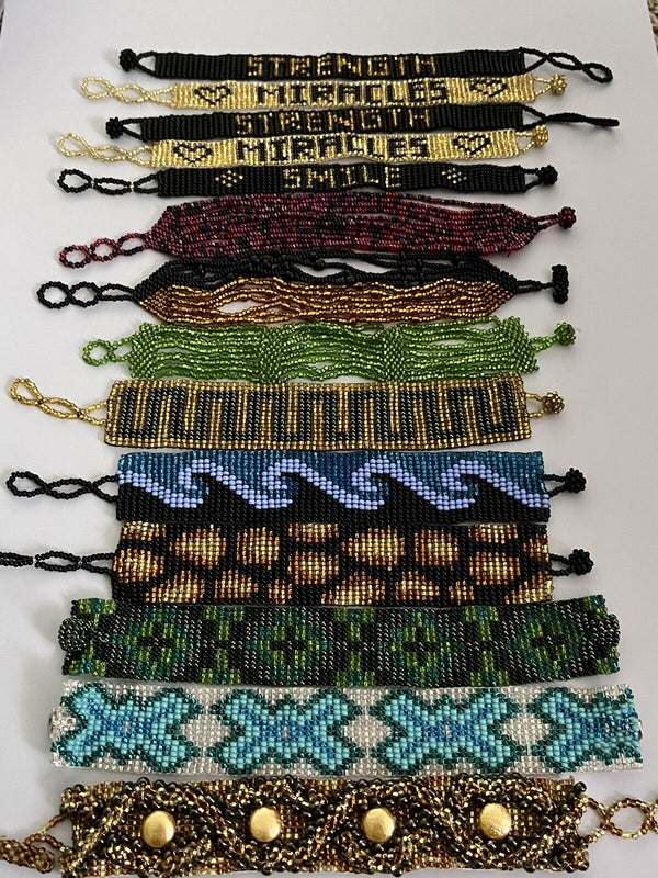 Lot Of 14 Beadwork Seed Beads Bracelets Mixed Jewelry Lot 1/2”-1” Wide