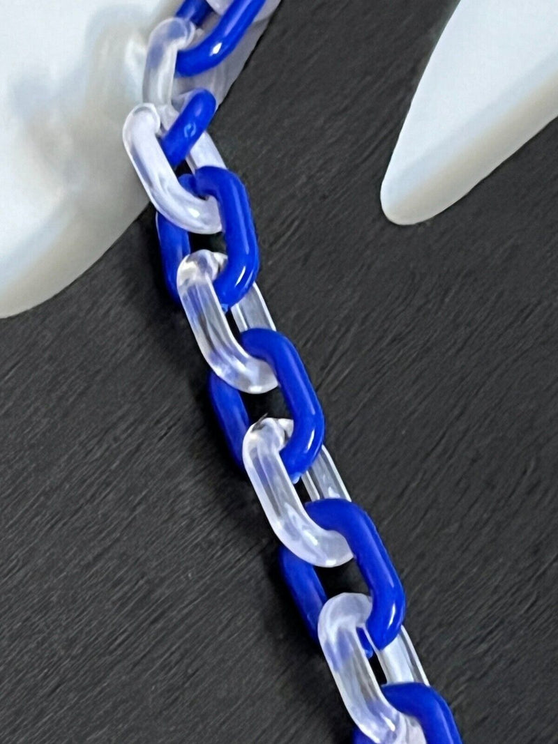 Blue Clear Transparent Unisex Acrylic Cable Chain Link Necklace 18” Long 9mm