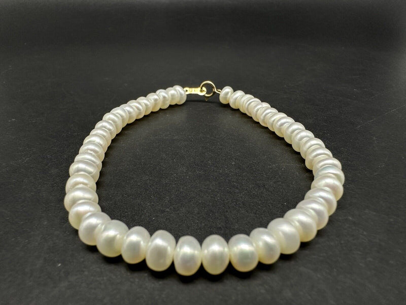 10k Gold Genuine Button Pearl Bracelet 7”