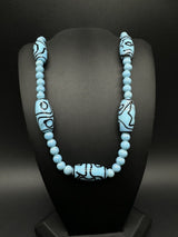 Vintage Blue Lampwork Glass Beaded Necklace 21”