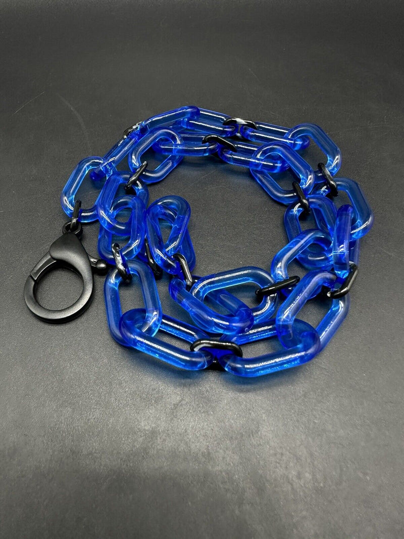 Blue And Black/Translucent Cable Link Acrylic Chain Link Necklace 18”