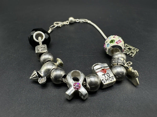 STERLING SILVER ITALY 13 CHARM BEAD BRACELET 8”20Gs