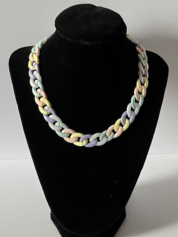 Acrylic Curb Link Chain  Pastel Choker Necklace  16” Long ~ Large Clasp~