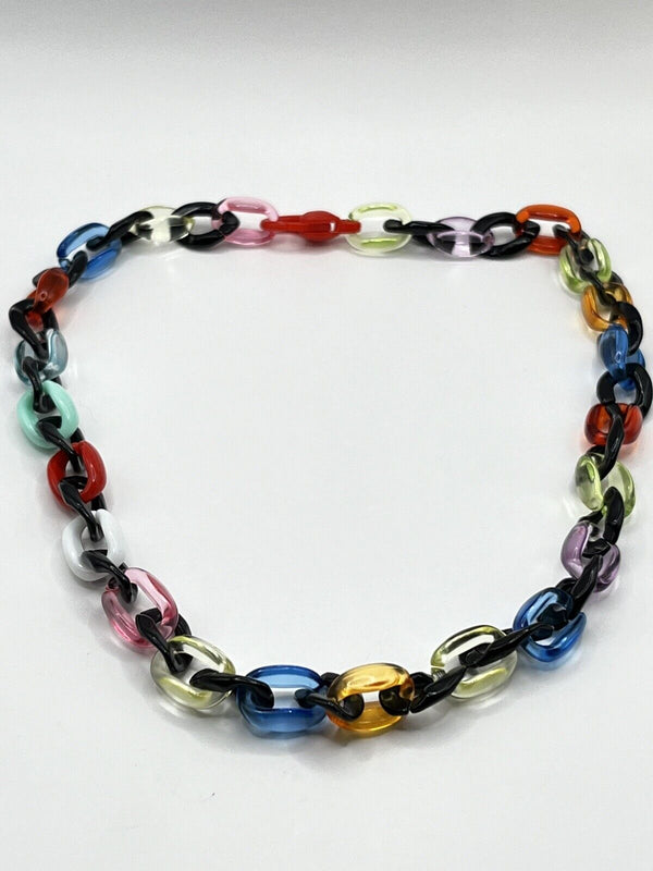 Multicolored Unisex Acrylic Chain Link Necklace 17”~ 4mm Thick~