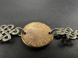 Vtg Sterling Silver Penny Link Bracelet  7”