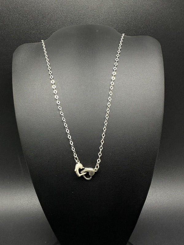 Double Heart Linked Necklace 925 Silver Adjustable Length 19”