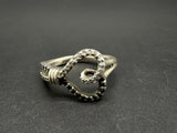 925 Sterling Silver White Topaz & Black Hematite Open Heart Band Ring Sz 6.75