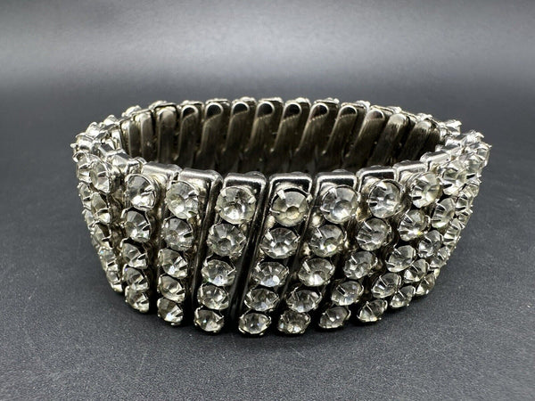 Vintage Rhinestone Accordion Stretch Expandable Bracelet 6”