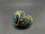 UTC Sterling Silver Vermeil Simulated Opal Gemstone Ring Size 10