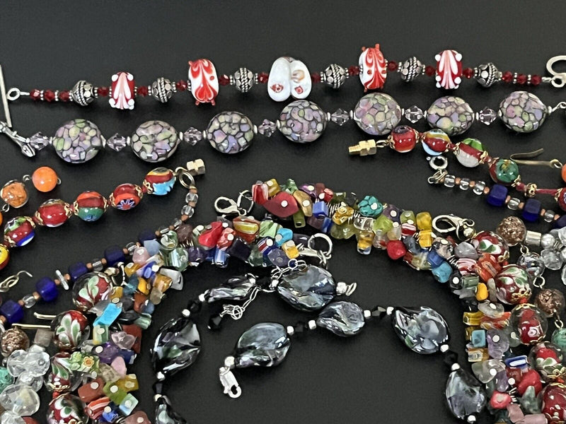 Lot of Assorted Millefiori & Art Glass Beaded Jewelry 12pcs