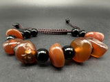 Woven Natural Old Carnelian And Onyx Stone Beads Wearable Bracelet 6-8"