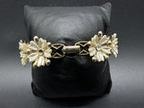 Vintage Thermoplastic  Gold Tone Bracelet White Flower with Crystals 7”