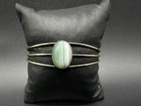 VINTAGE Sterling Silver / Green Agate Stone Ladies Cuff Bracelet 13Gs 7”